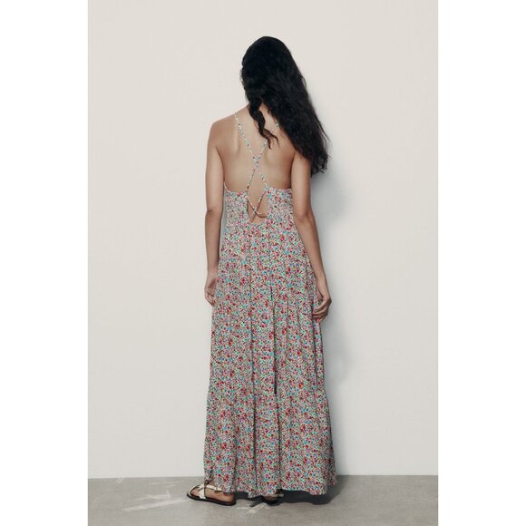 Zara Floral Print V-Neck Maxi Dress - Picture 4 of 9